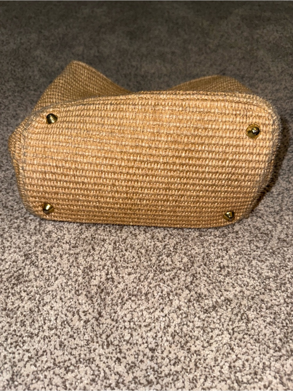 Tuscany Leather Woven Straw Bucket Bag with White Trim and Gold Chain Handle - Picture 6 of 6